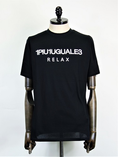 1PIU1UGUALE3 RELAX　(ウノピュウノウグァーレトレリラックス) フロントロゴ刺繍カットソー(黒)　UST-23059-BK