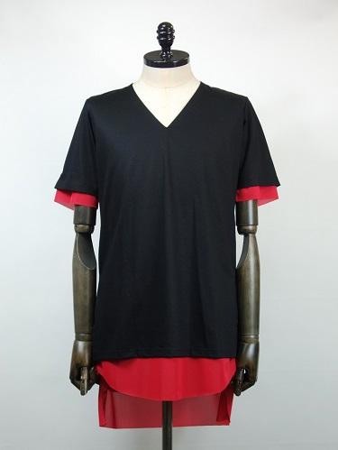 kiryuyrik(キリュウキリュウ)　レイヤードTシャツ(黒×赤)　KR-HT33-055-BK×RED