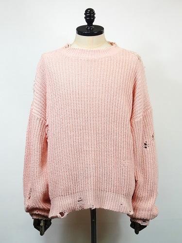 KAMIYA　(カミヤ)　BORO Cotton Knit Pullover(ピンク)　G12PO042-PNK