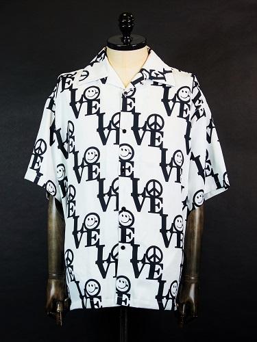 STUD MUFFIN(スタッドマフィン)　LOVEパターンオープンカラーシャツ(白)　314-01136-WH