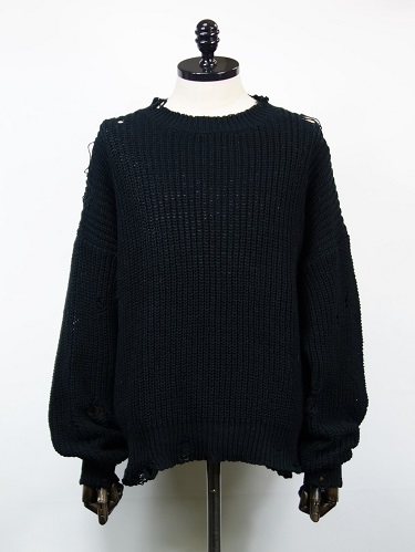 KAMIYA　(カミヤ)　BORO Cotton Knit Pullover(黒)　G12PO042-BK