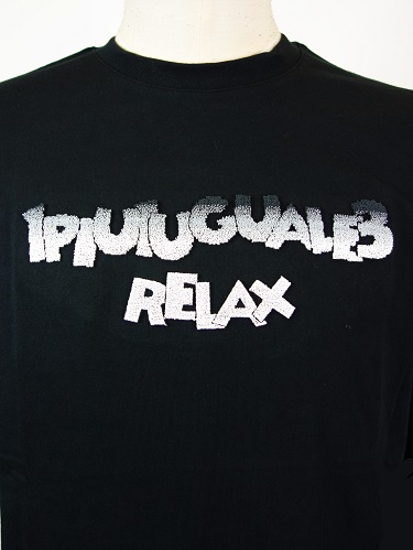 1PIU1UGUALE3 RELAX　(ウノピュウノウグァーレトレリラックス) グラデーション起毛刺繍ロゴショートスリーブカットソー(黒)　UST-23016-BK