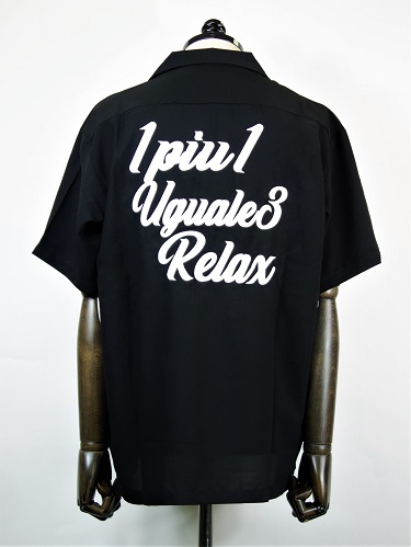 1PIU1UGUALE3 RELAX (ウノピュウノウグァーレトレリラックス)　バックロゴオープンカラーシャツ(黒)　USH-23028