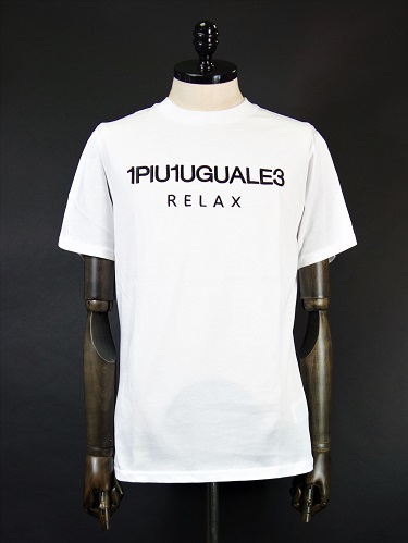 1PIU1UGUALE3 RELAX　(ウノピュウノウグァーレトレリラックス) フロントロゴ刺繍カットソー(白)　UST-23059-WH